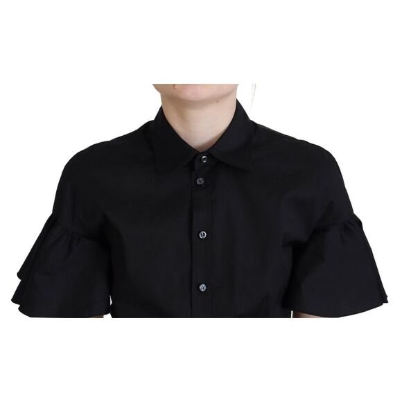 Dsquared² Black Collared Button Down Short Sleeve Cropped Women's Top - Picture 4 of 5